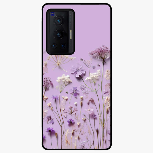 Lavender Blossom Dream Glass Case showing flat back view with soft lavender floral artwork and glossy glass finish.