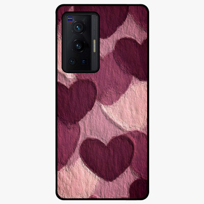 Layered Paper Hearts Glass Case showing flat back view with layered paper heart artwork and glossy glass finish.