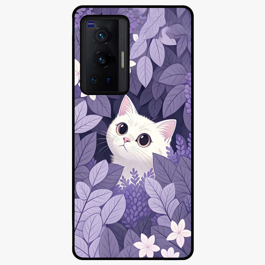 Lilac Hide Peek Cat Glass Case showing flat back view with cute peeking cat artwork and glossy glass finish.