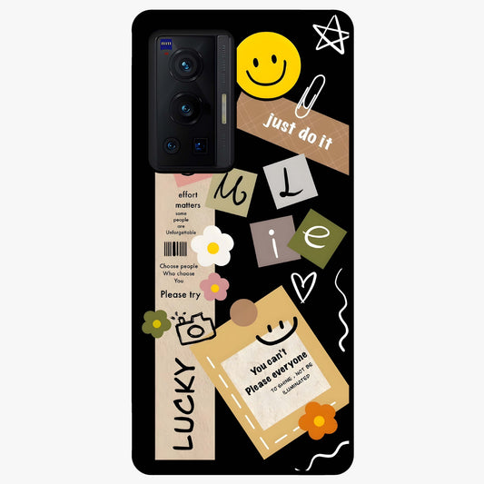 Lucky Aesthetic Collage Glass Case showing flat back view with trendy aesthetic collage artwork and glossy glass finish.