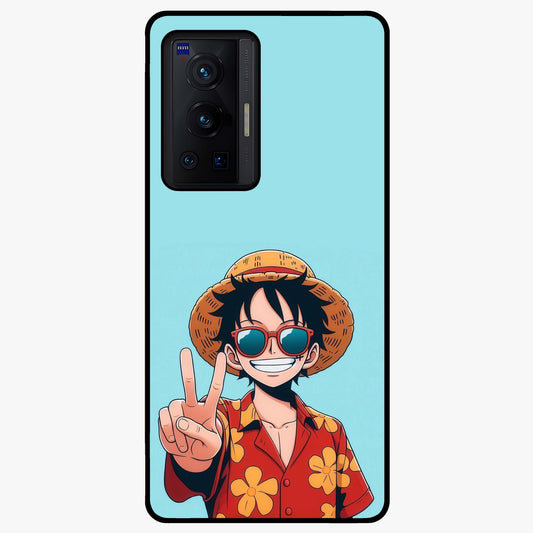 Luffy Summer Anime Vibe Glass Case showing flat back view with vibrant anime character artwork and glossy glass finish.