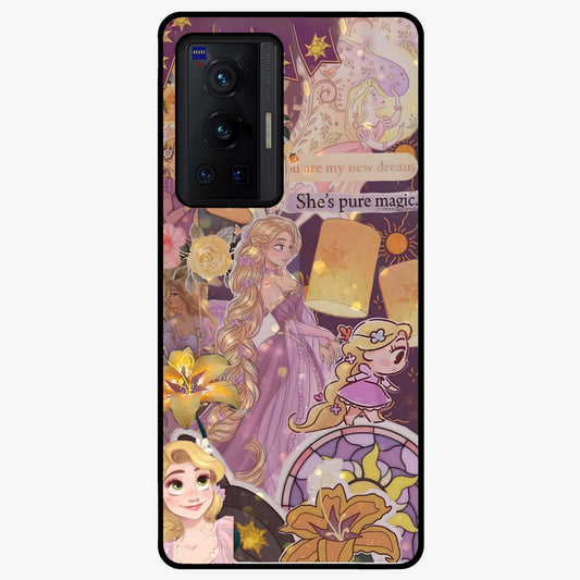 Magical Tangled Dream Glass Case showing flat back view with dreamy tangled artwork and glossy glass finish.