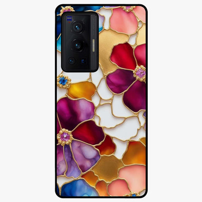 Marble Flower Pattern Glass Case showing flat back view with marble texture floral artwork and glossy glass finish.