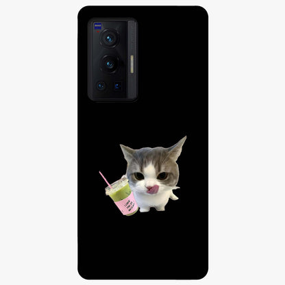 Matcha Cat Style Glass Case showing flat back view with cute matcha themed cat artwork and glossy glass finish.