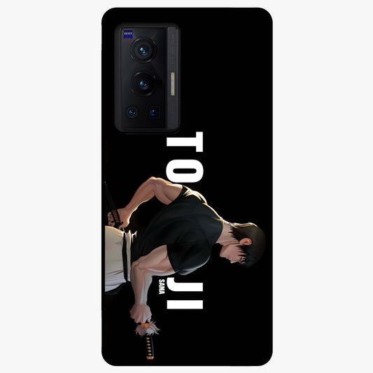 Midnight Blade Resolve Glass Case showing flat back view with dark warrior sword artwork and glossy glass finish.