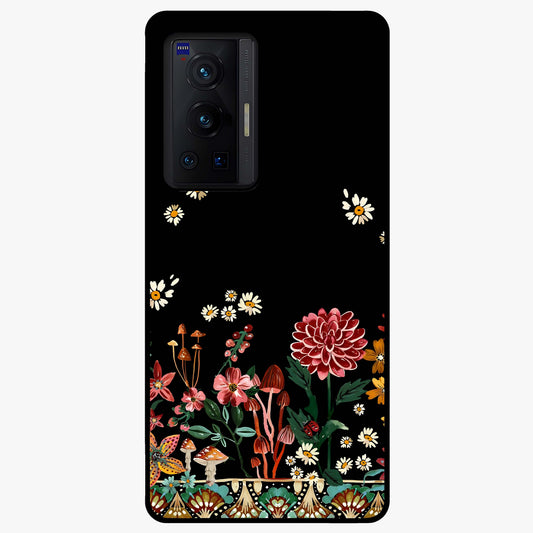 Midnight Bloom Pattern Glass Case showing flat back view with dark floral pattern artwork and glossy glass finish.