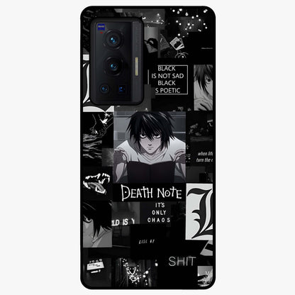 Midnight Chaos Mind Glass Case showing flat back view with abstract dark themed artwork and glossy glass finish.