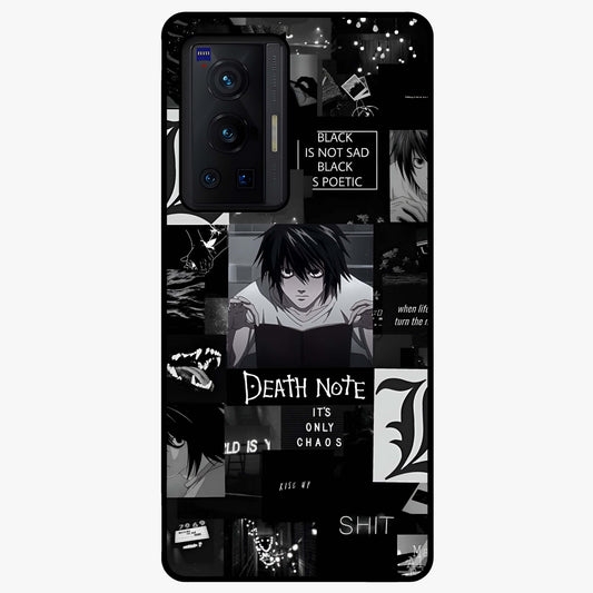 Midnight Chaos Mind Glass Case showing flat back view with abstract dark themed artwork and glossy glass finish.