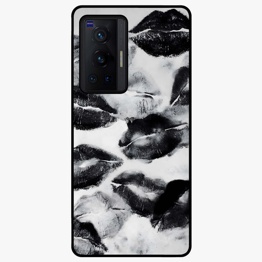 Midnight Kiss Marks Glass Case showing flat back view with lipstick kiss mark artwork and glossy glass finish.