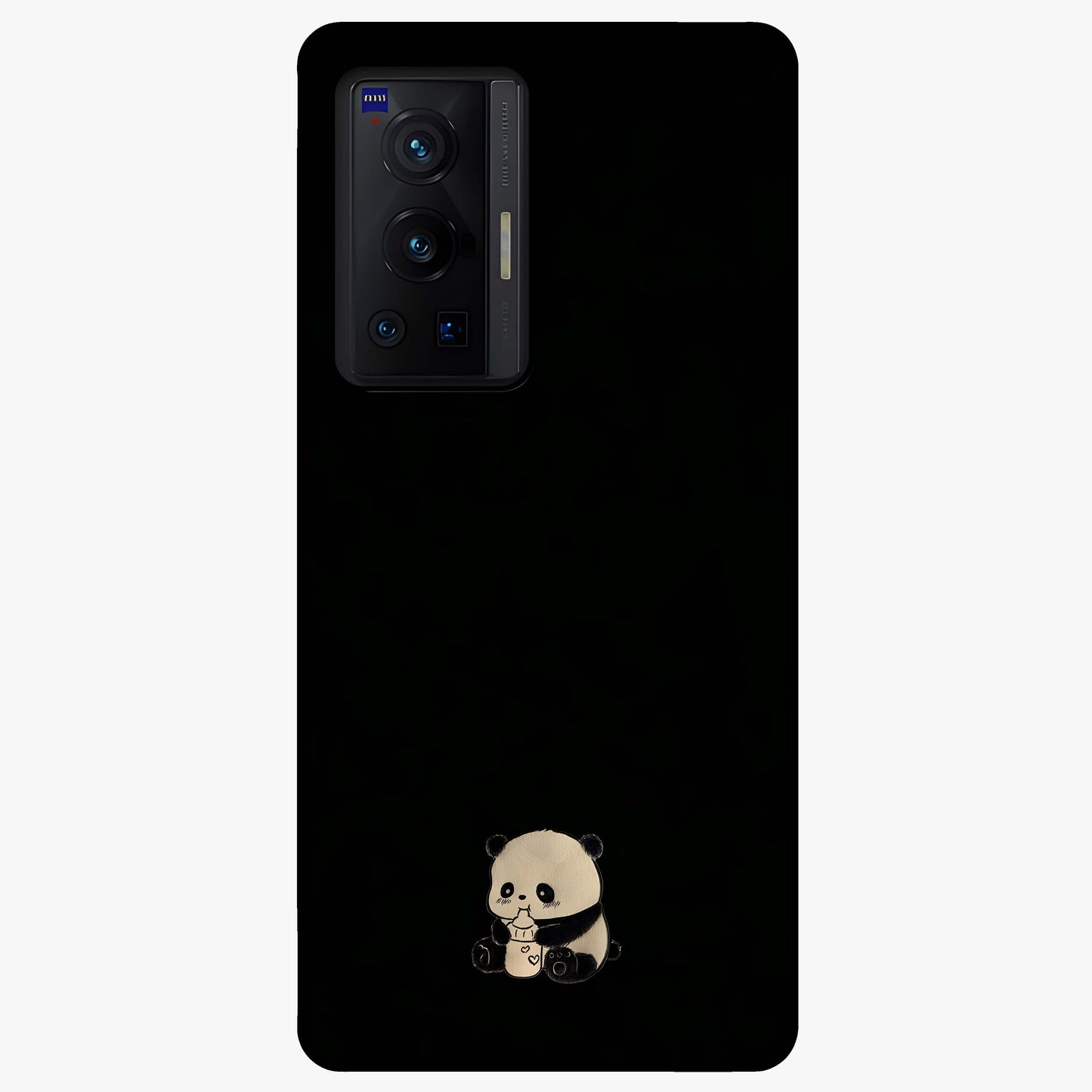 Midnight Panda Love Glass Case showing flat back view with cute panda themed artwork and glossy glass finish.