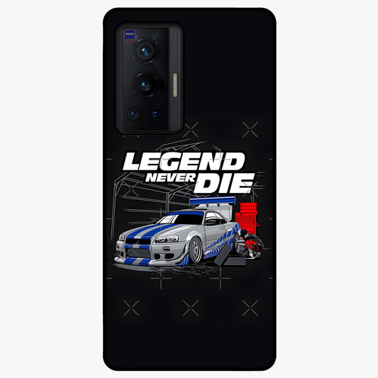 Midnight Racing Legacy Glass Case showing flat back view with sleek racing inspired artwork and glossy glass finish.
