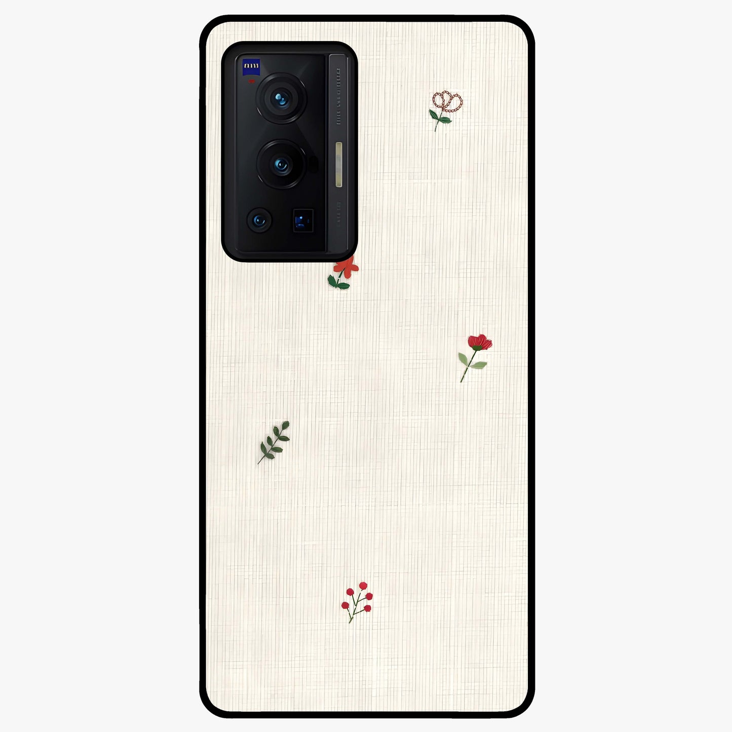 Minimal Petal Whispers Glass Case showing flat back view with soft minimal floral artwork and glossy glass finish.