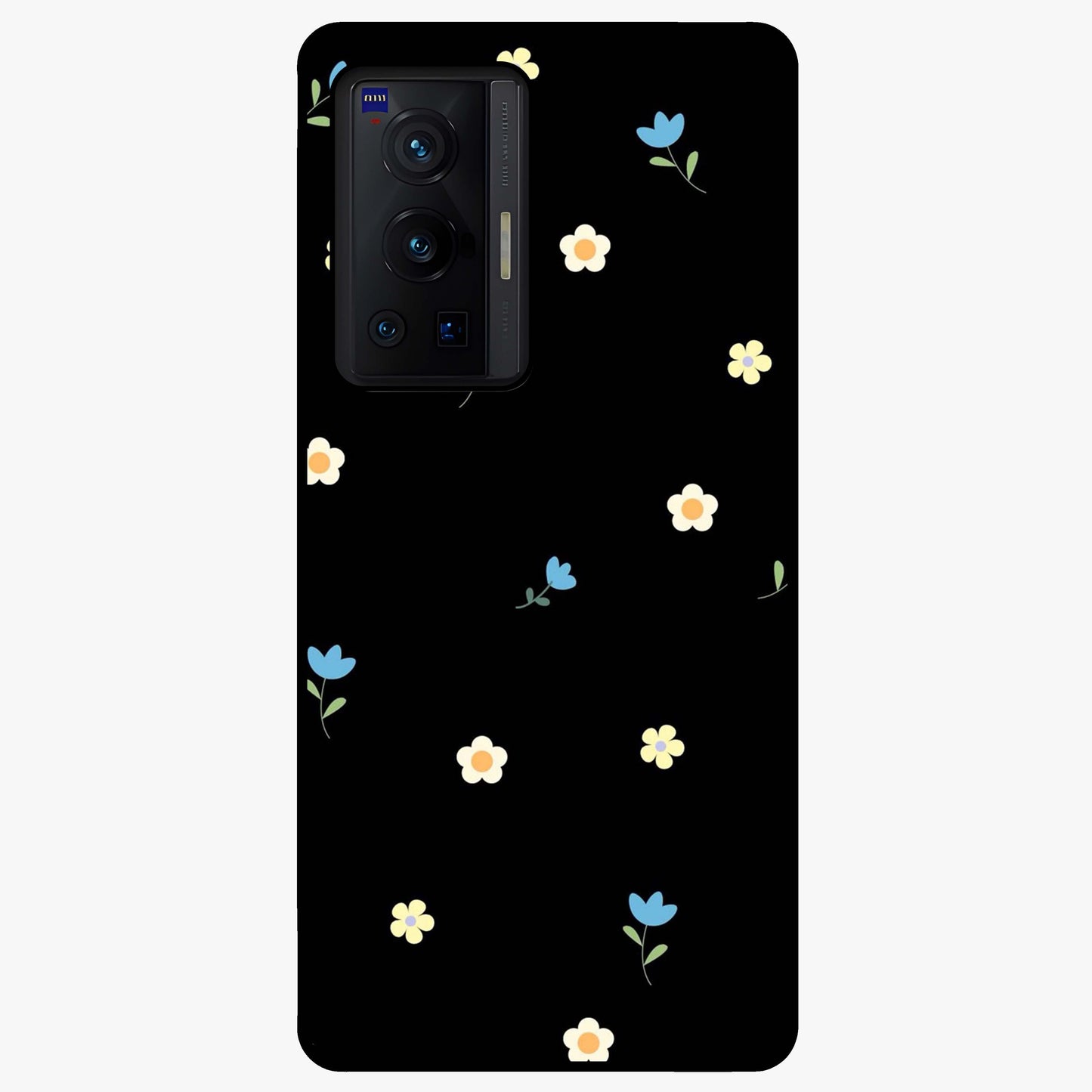 Minimalistic Blue With White Flower Pattern Glass Case showing flat back view with blue background and white flower pattern and glossy glass finish.