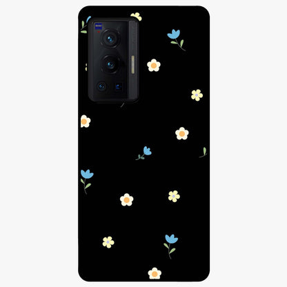 Minimalistic Blue With White Flower Pattern Glass Case showing flat back view with blue background and white flower pattern and glossy glass finish.