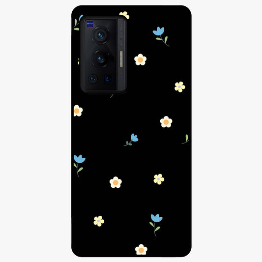 Minimalistic Blue With White Flower Pattern Glass Case showing flat back view with blue background and white flower pattern and glossy glass finish.