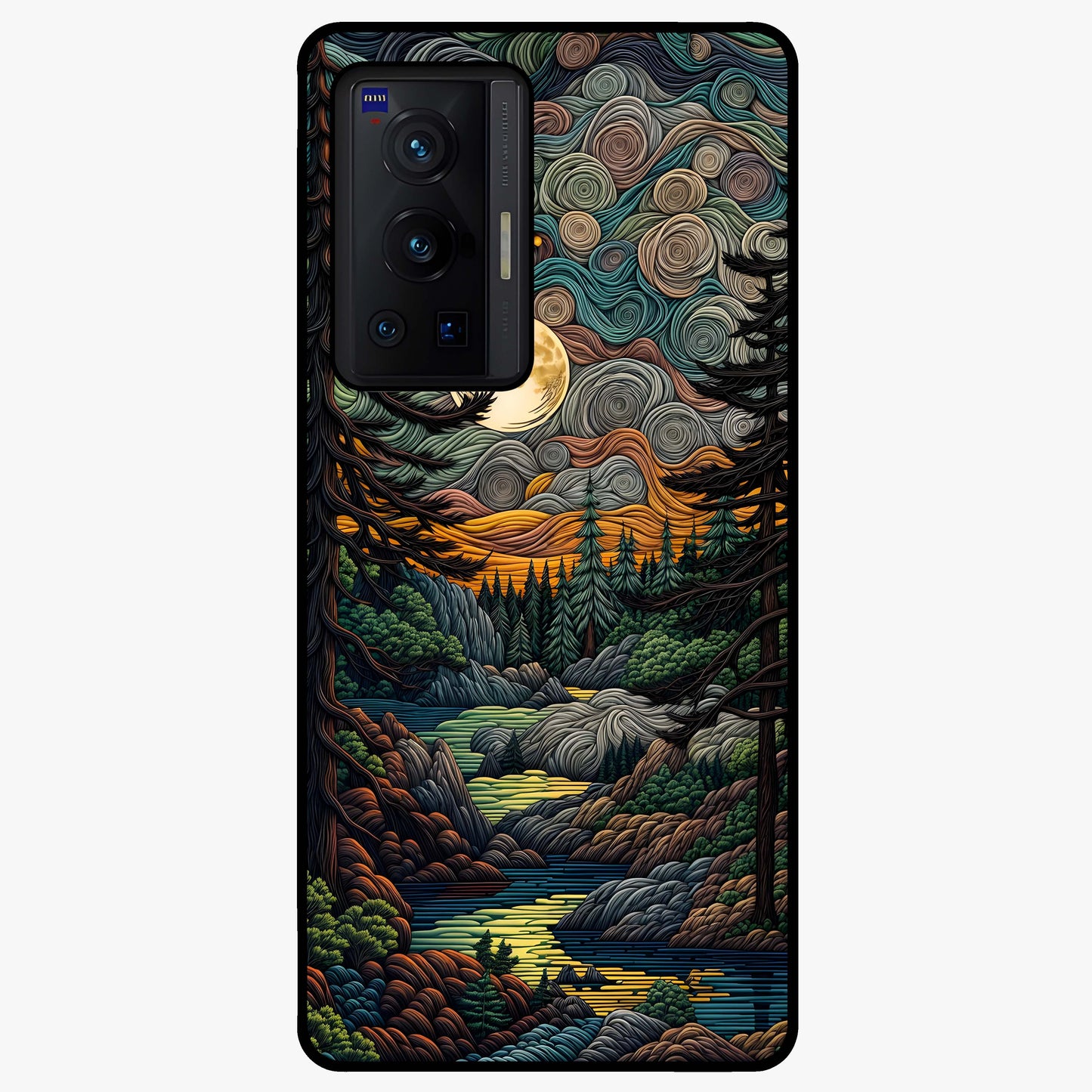 Moonlight Forest Dream Glass Case showing flat back view with mystical forest moonlight artwork and glossy glass finish.