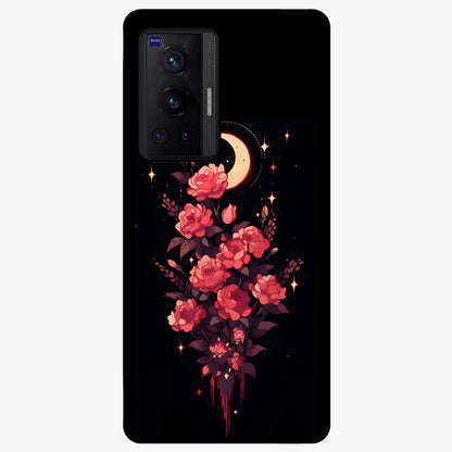 Moonlit Floral Elegance Glass Case showing flat back view with elegant floral artwork under moonlit tones and glossy glass finish.