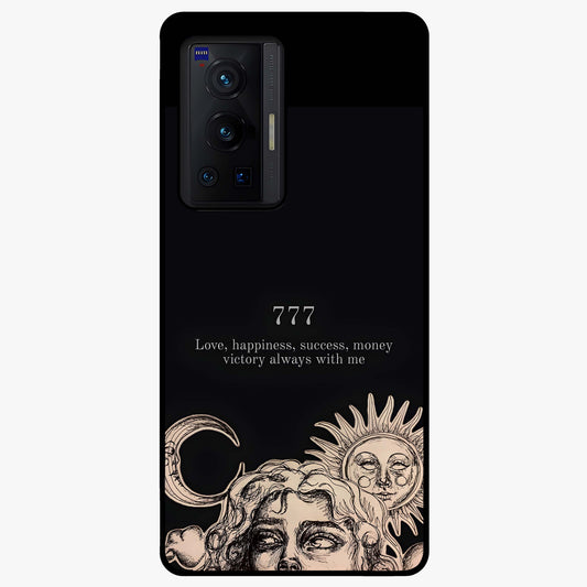 Mystic Victory Aura Glass Case showing flat back view with victory symbol artwork and glossy glass finish.