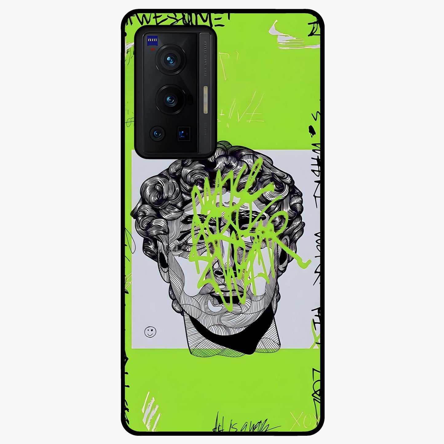 Neo Graffiti Rebellion Glass Case showing flat back view with vibrant graffiti artwork and glossy glass finish.