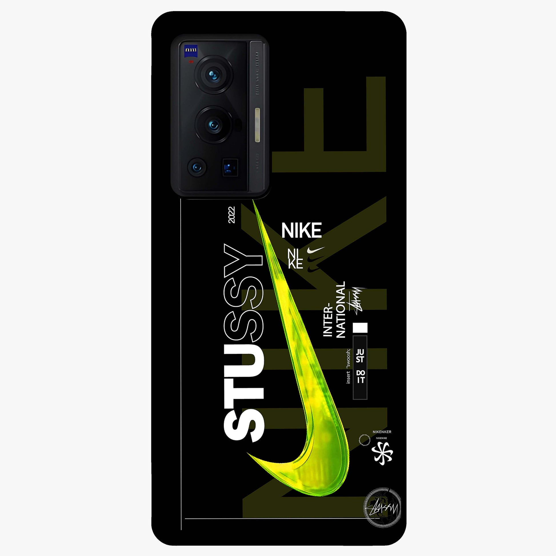 Neon Street Edition Glass Case showing flat back view with neon street style artwork and glossy glass finish.