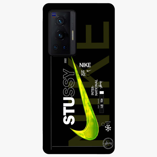 Neon Street Edition Glass Case showing flat back view with neon street style artwork and glossy glass finish.