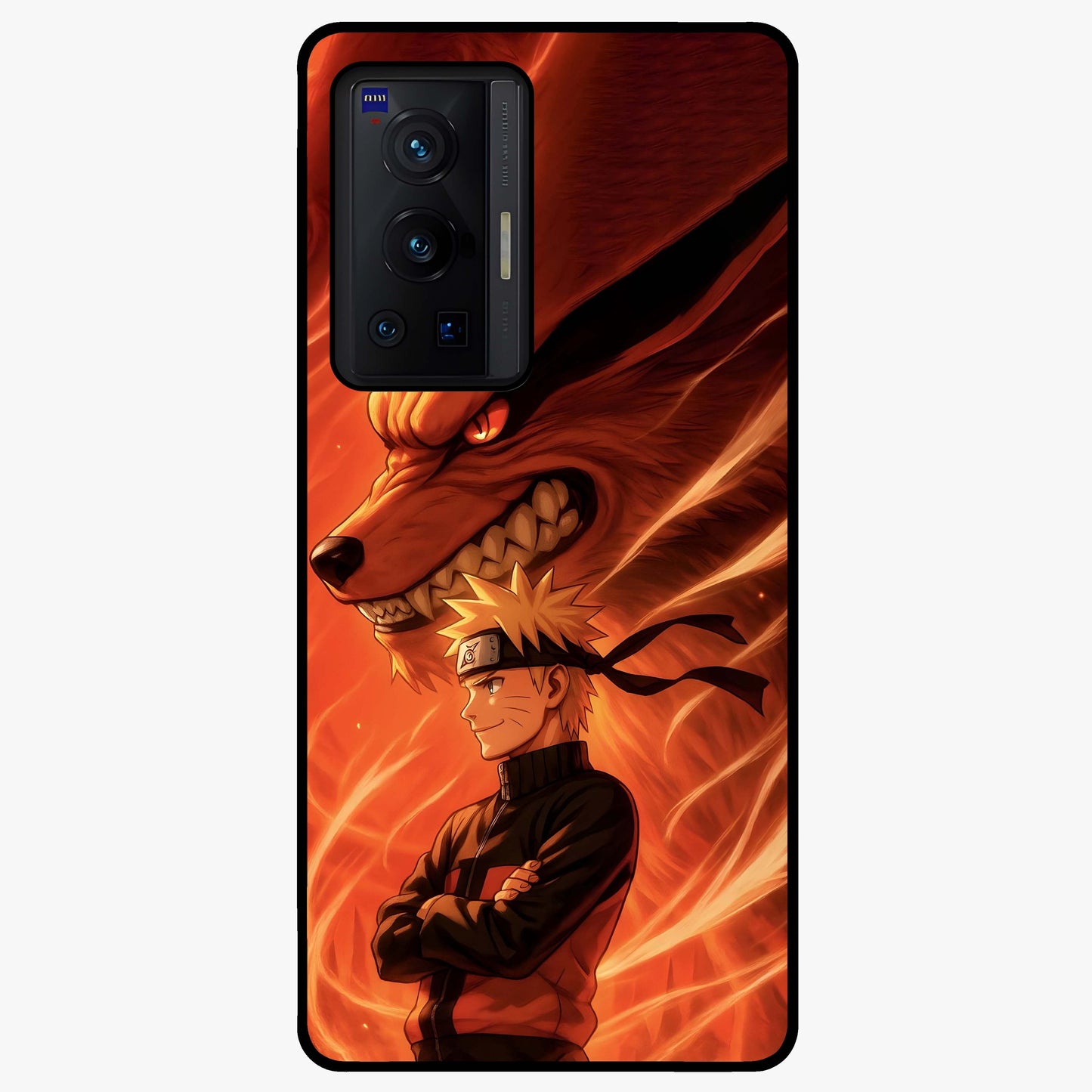 Nine Tails Legacy Glass Case showing flat back view with powerful nine-tailed fox inspired artwork and glossy glass finish.