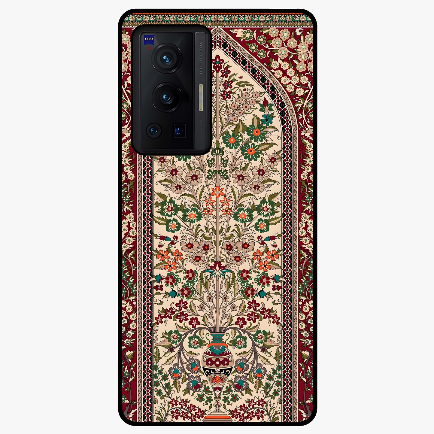 Persian Inspired Glass Case showing flat back view with ornate Persian style pattern artwork and glossy glass finish.