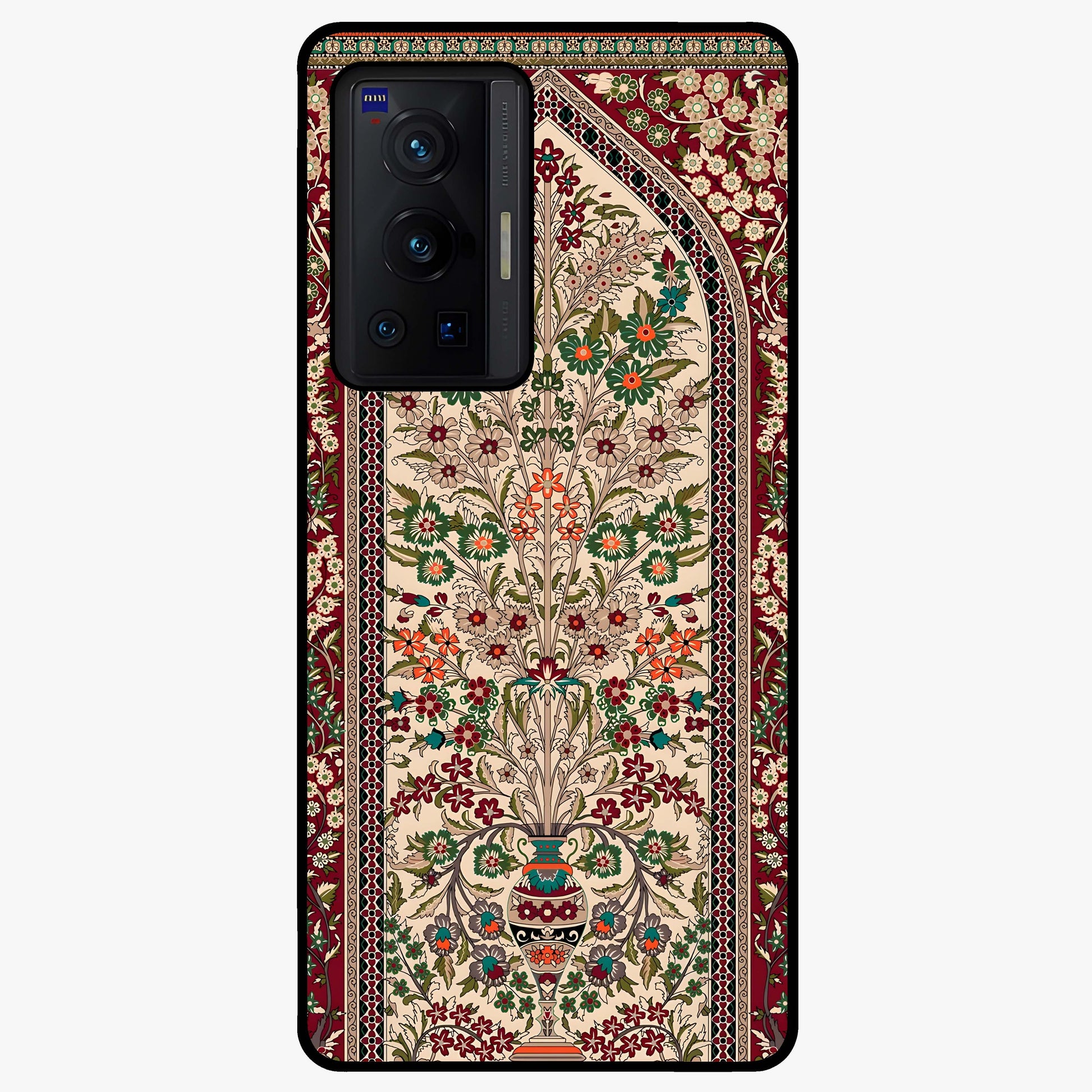 Persian Inspired Glass Case showing flat back view with ornate Persian style pattern artwork and glossy glass finish.