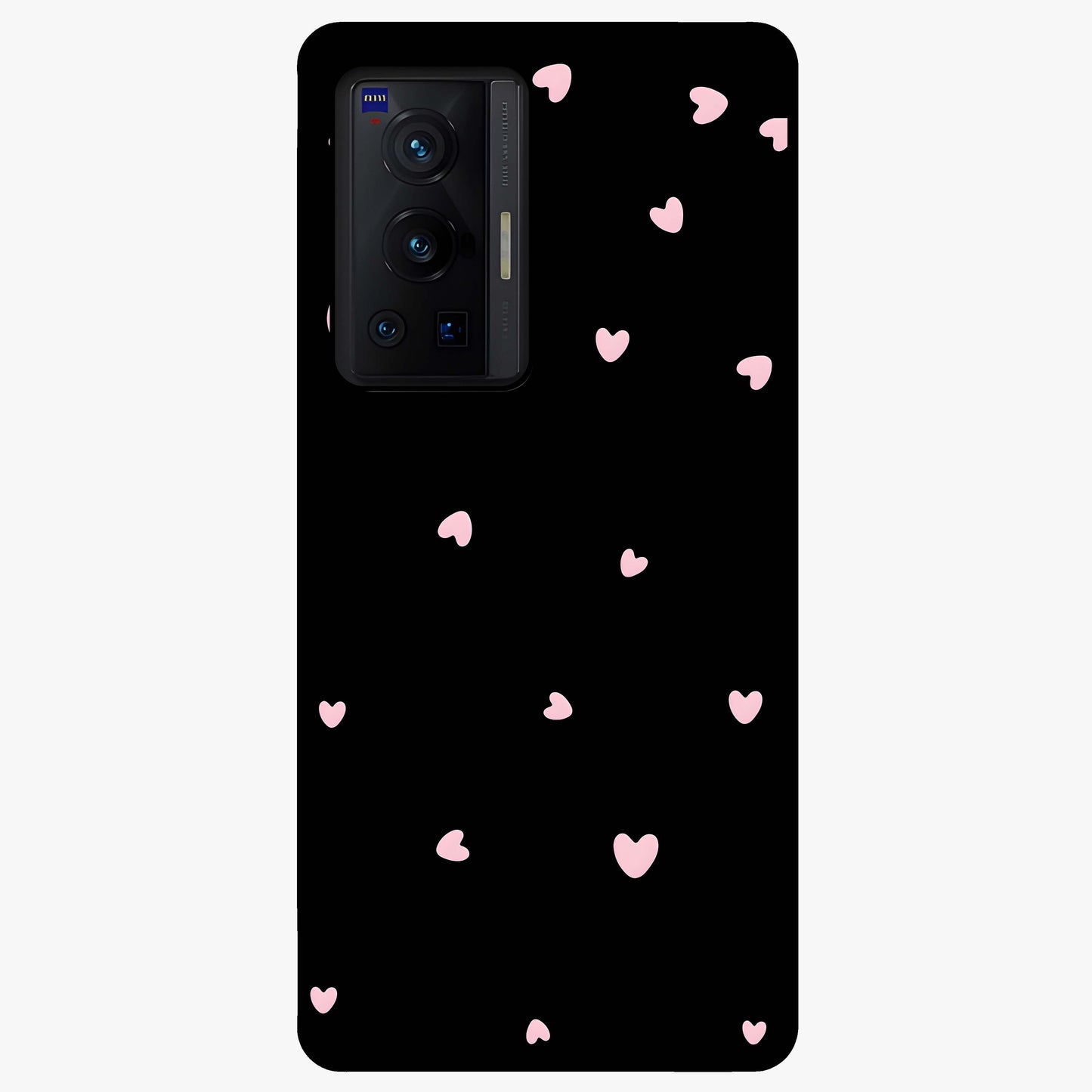 Pink Love Drops Glass Case showing flat back view with playful pink heart drops artwork and glossy glass finish.