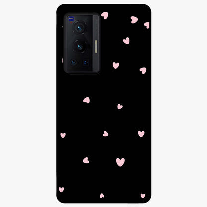 Pink Love Drops Glass Case showing flat back view with playful pink heart drops artwork and glossy glass finish.