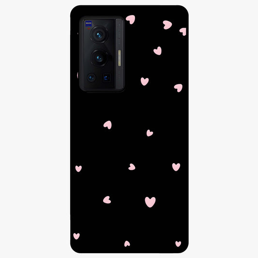 Pink Love Drops Glass Case showing flat back view with playful pink heart drops artwork and glossy glass finish.
