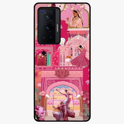 Pink Palace Muse Glass Case showing flat back view with elegant palace inspired artwork and glossy glass finish.