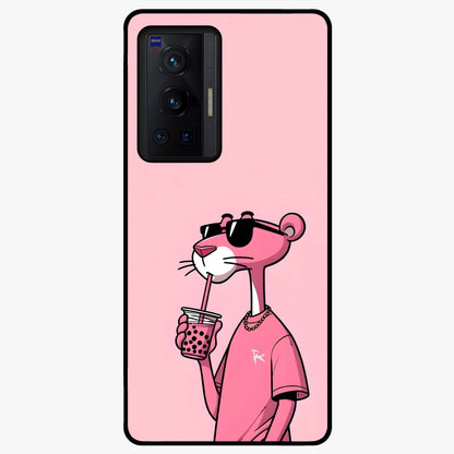 Pink Panther Glass Case showing flat back view with iconic pink panther artwork and glossy glass finish.