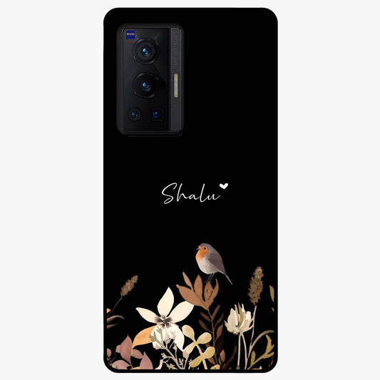 Quiet Garden Tune Custom Name Glass Case showing flat back view with peaceful garden artwork and personalized name design.