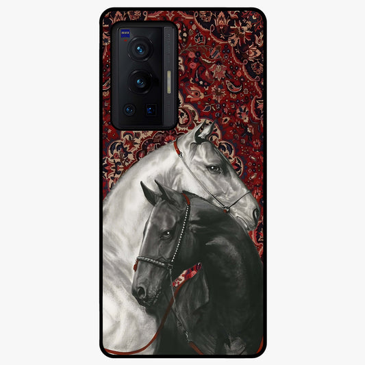 Regal Stallion Tapestry Glass Case showing flat back view with majestic horse tapestry artwork and glossy glass finish.