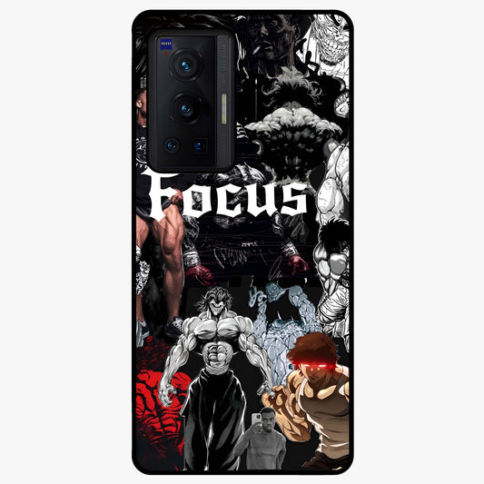 Relentless Power Focus Glass Case showing flat back view with motivational typography artwork and glossy glass finish.