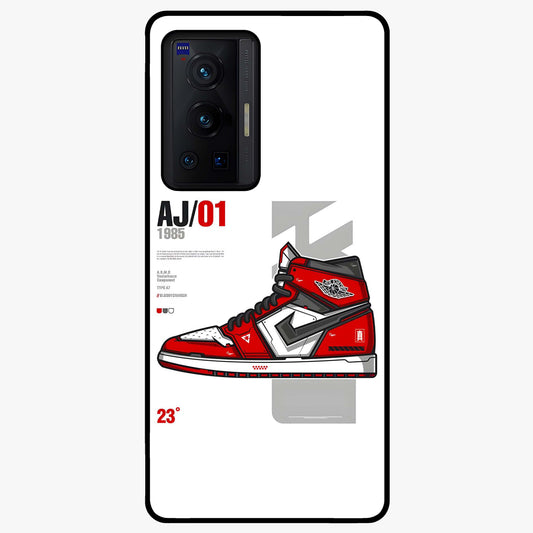 Retro Sneaker Blueprint Glass Case showing flat back view with sneaker blueprint style artwork and glossy glass finish.