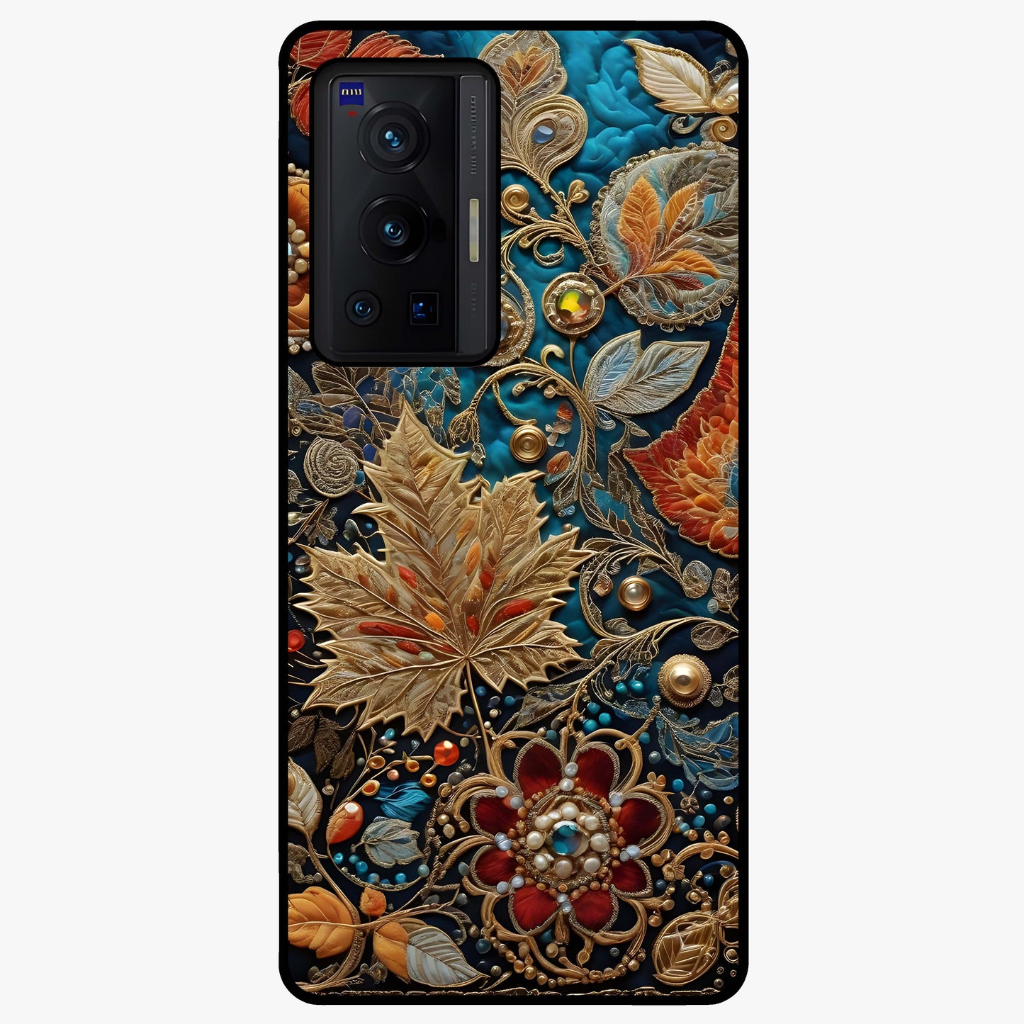 Royal Jewel Garden Glass Case showing flat back view with decorative floral garden artwork and glossy glass finish.
