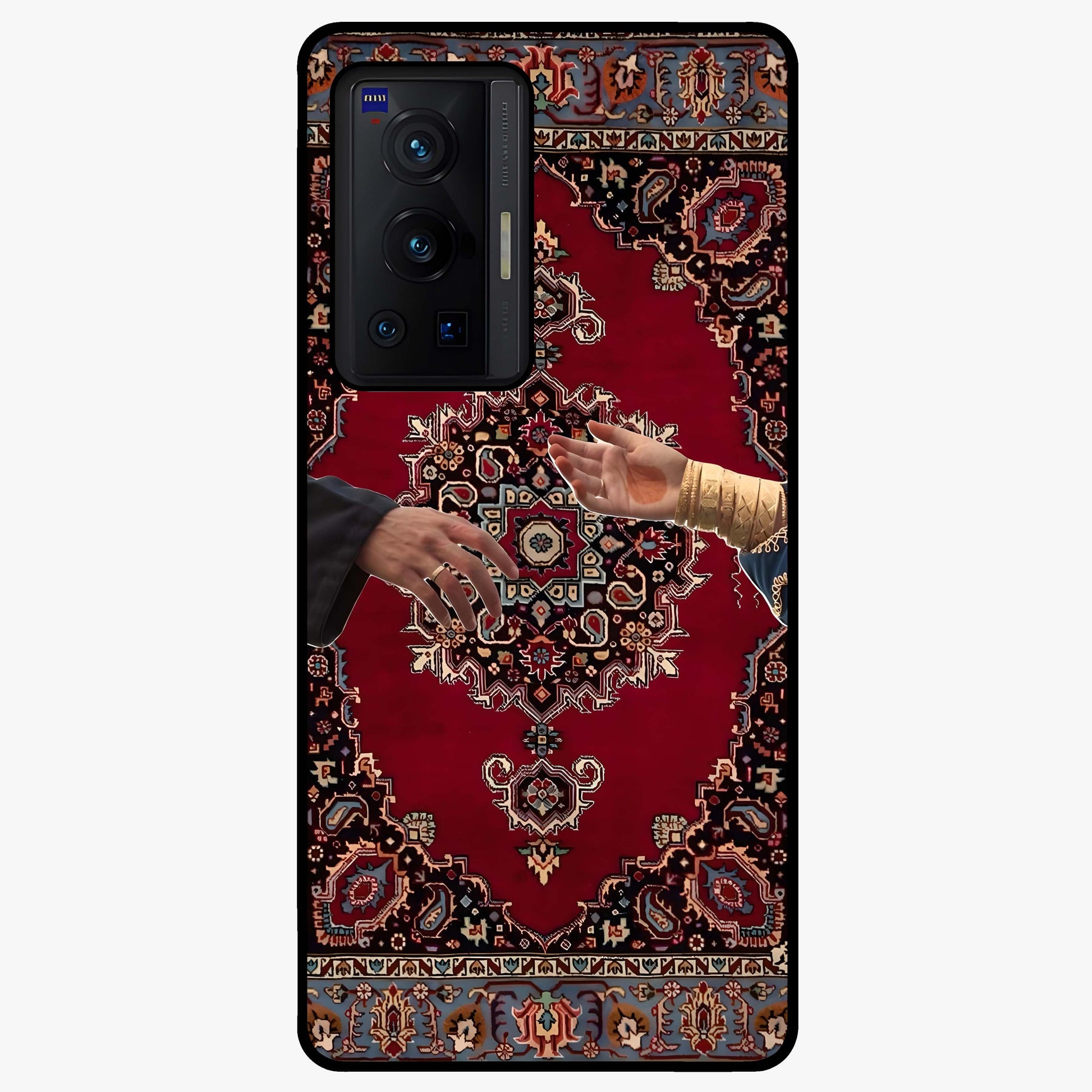 Royal Touch Reach Glass Case showing flat back view with elegant royal themed artwork and glossy glass finish.