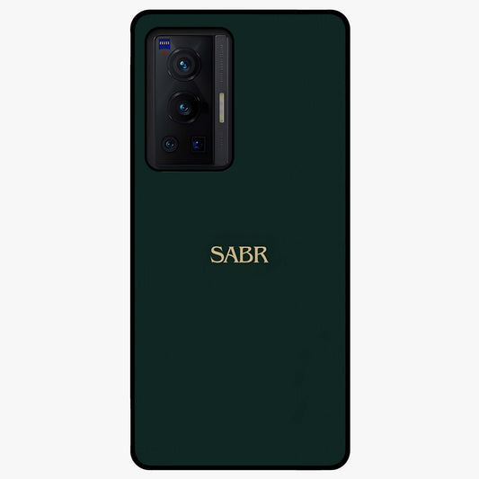 Sabr Minimal Patience Glass Case showing flat back view with minimalist typography artwork and glossy glass finish.