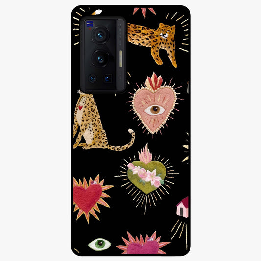 Sacred Jungle Heart Glass Case showing flat back view with jungle inspired heart artwork and glossy glass finish.