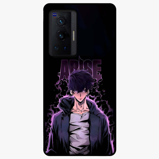 Shadow Monarch Awakening Glass Case showing flat back view with powerful dark monarch themed artwork and glossy glass finish.