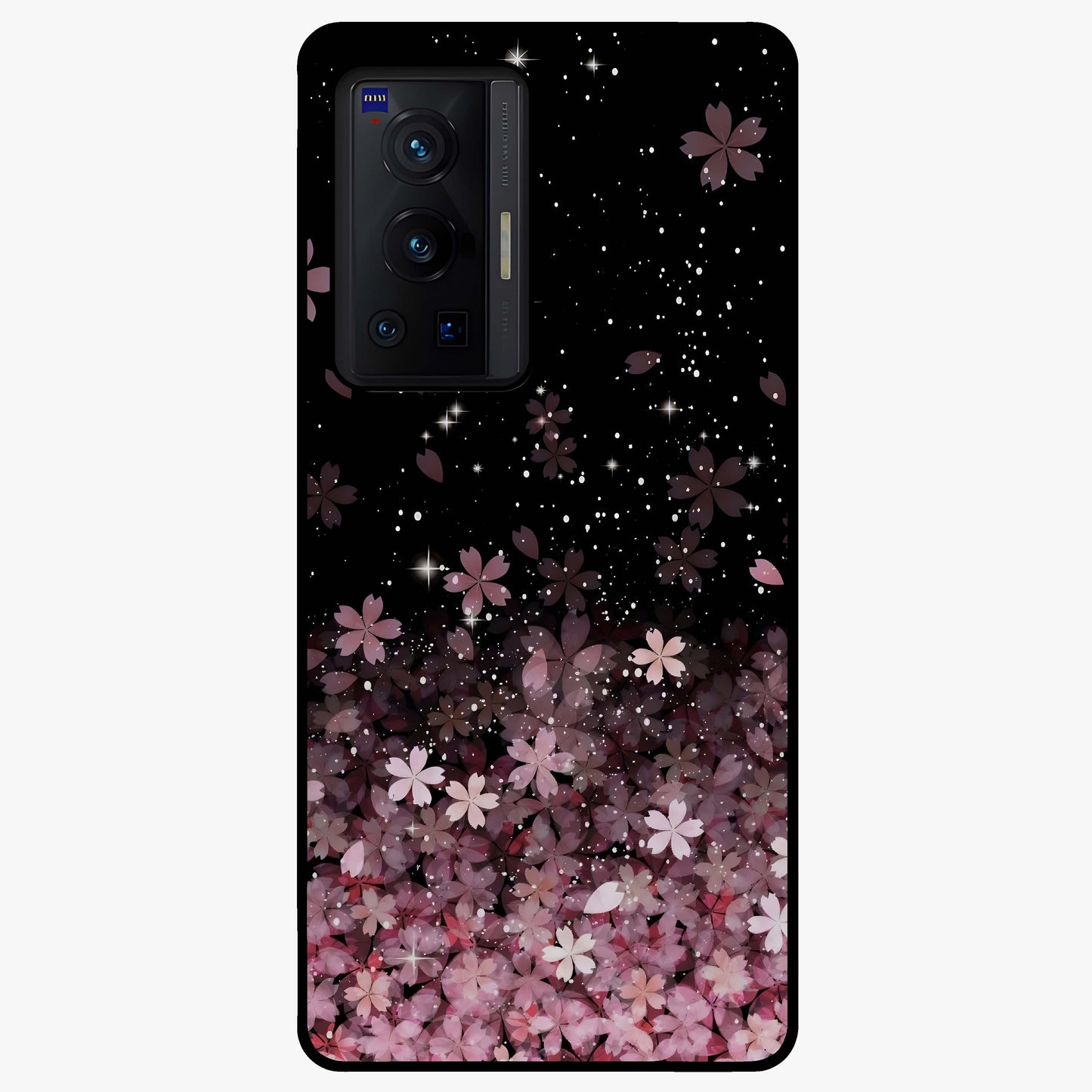 Small Starry Flowers Glass Case showing flat back view with delicate starry floral artwork and glossy glass finish.