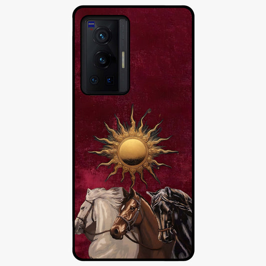 Solar Riders Glass Case showing flat back view with dynamic rider themed artwork and glossy glass finish.