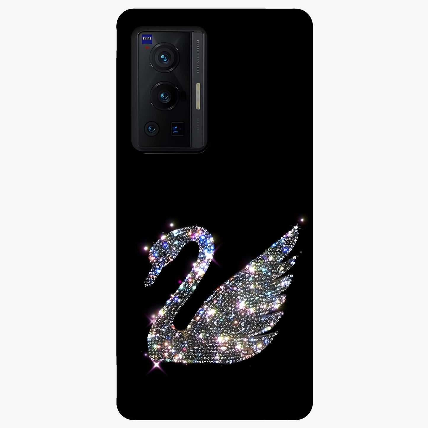 Starlit Swan Grace Glass Case showing flat back view with graceful swan artwork under starry sky and glossy glass finish.
