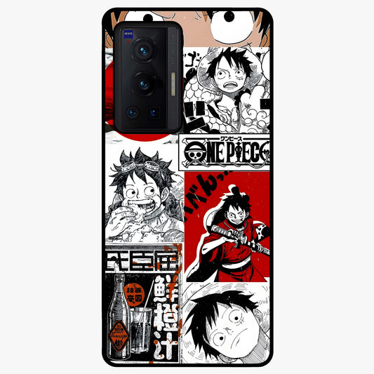 Strawhat Chaos Panels Glass Case showing flat back view with anime inspired chaos panel artwork and glossy glass finish.