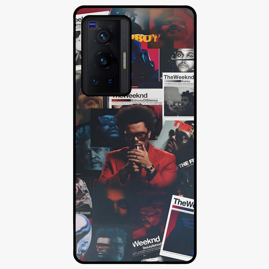 The Weeknd Glass Case showing flat back view with music inspired artistic portrait artwork and glossy glass finish.