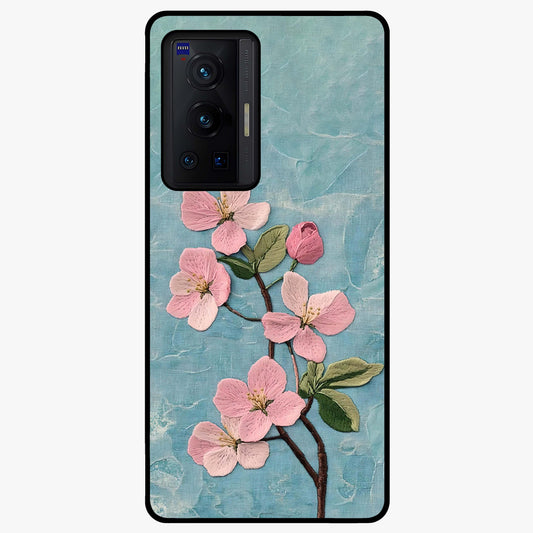 Threaded Blossom Breeze Glass Case showing flat back view with delicate blossom artwork and glossy glass finish.
