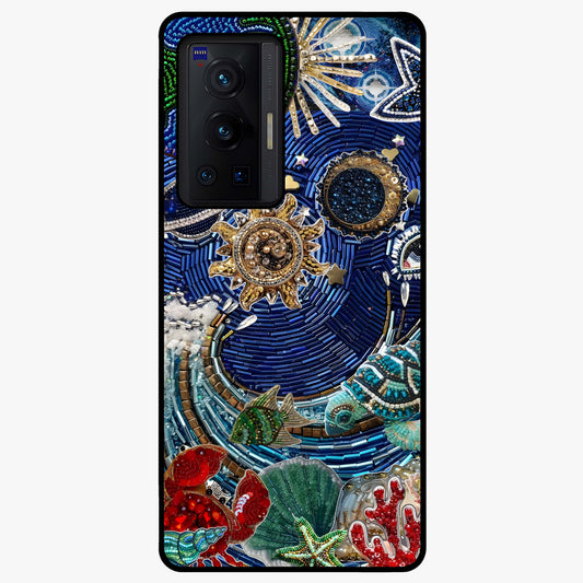 Universe Underwater Spark Glass Case showing flat back view with cosmic underwater themed artwork and glossy glass finish.