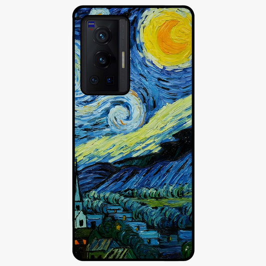 Van Gogh Art Glass Case showing flat back view with classic painterly artwork inspired by Van Gogh style and glossy glass finish.